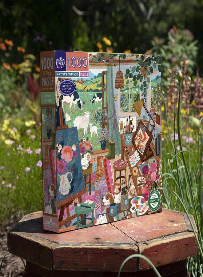 eeBoo Piece & Love: Artist's Cottage - 1000 Piece Puzzle - Adult Square Jigsaw, 23x23, Includes Image Reference Insert, Glossy Pieces - Image 4